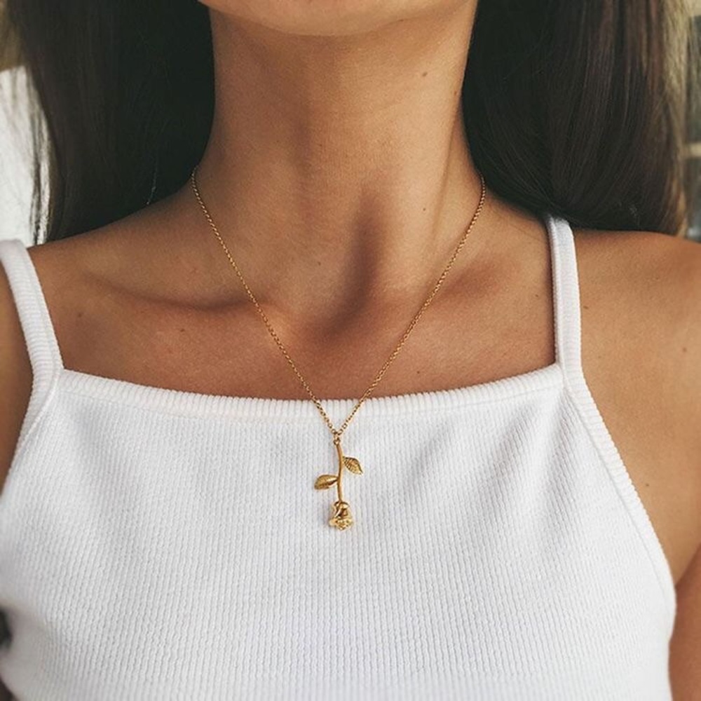 RESTOCKED Gold Rose Pendent Necklace - Picture 3 of 8